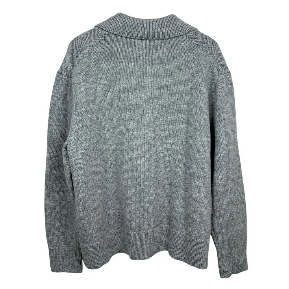 Arket Wool Quarter Zip Oversized Pullover Polo Sweater Large Gray Minimalist